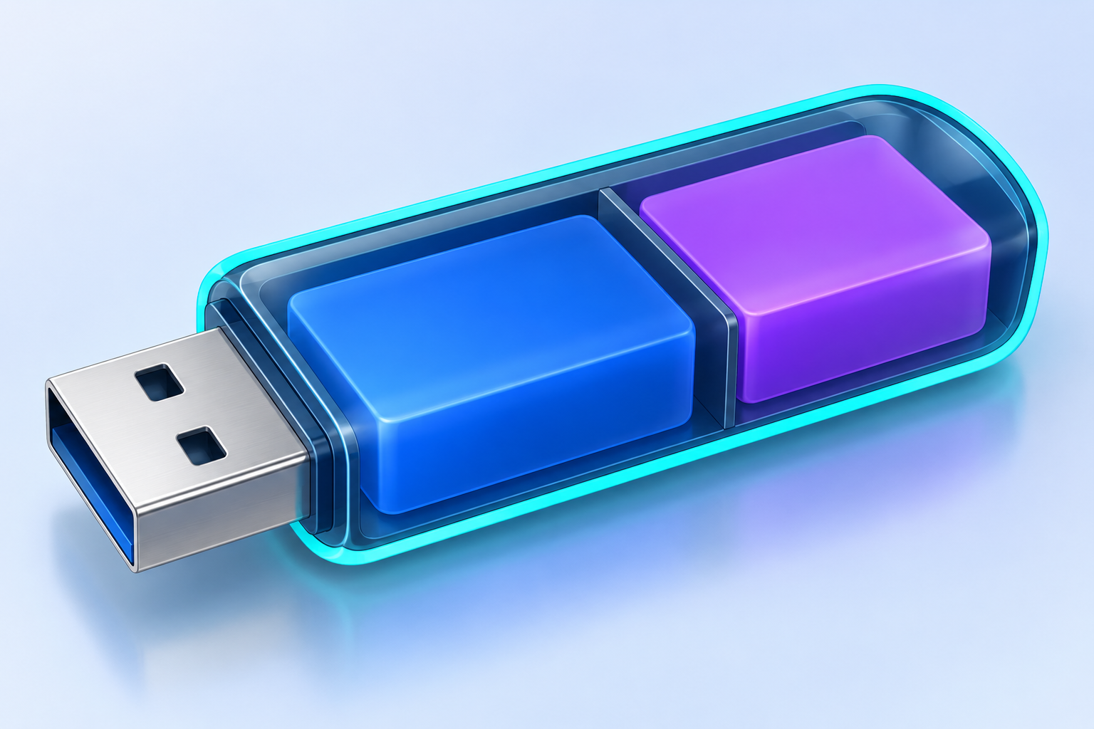 하나의 USB 케이스 안에 파란 구획과 보라색 구획이 들어 있는 개념도
